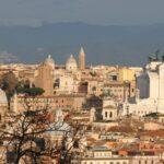 Panoramablick auf Rom von der Piazzale Garibaldi auf dem Hügel des Gianicolo